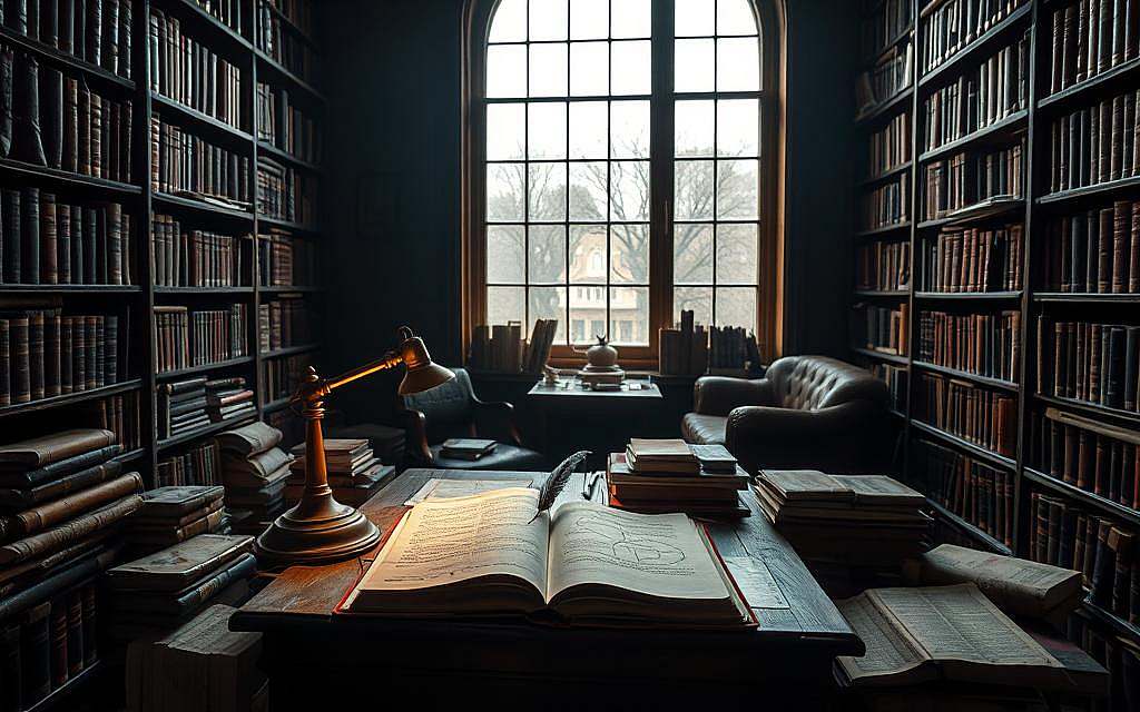 A dimly lit study, dense with shelves of leather-bound books. In the center, a weathered oak desk, a bronze lamp casting a warm glow. Atop the desk, a quill pen and open tome, the pages filled with scribbled notes and diagrams. Surrounding this, an array of philosophical texts, their titles hinting at deep contemplation - "Critique of Pure Reason," "Being and Nothingness," "Meditations." The air is heavy with contemplation, the atmosphere one of scholarly introspection. A large window in the background, muted sunlight filtering through, illuminating the scene with a sense of timelessness. This is the space where the "Philosophische Kritik" - the philosophical critique - takes place. A dimly lit study, dense with shelves of leather-bound books. In the center, a weathered oak desk, a bronze lamp casting a warm glow. Atop the desk, a quill pen and open tome, the pages filled with scribbled notes and diagrams. Surrounding this, an array of philosophical texts, their titles hinting at deep contemplation - "Critique of Pure Reason," "Being and Nothingness," "Meditations." The air is heavy with contemplation, the atmosphere one of scholarly introspection. A large window in the background, muted sunlight filtering through, illuminating the scene with a sense of timelessness. This is the space where the "Philosophische Kritik" - the philosophical critique - takes place.