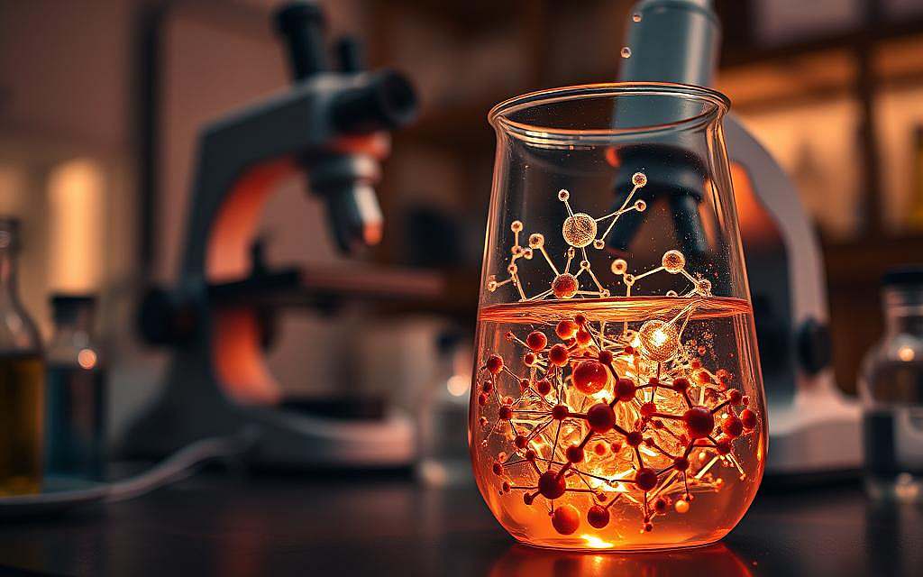 A laboratory scene depicting the spontaneous emergence of life from inorganic matter. In the foreground, a glass beaker filled with a swirling, primordial soup of complex organic compounds. Diverse molecules coalesce and interact, hinting at the first stirrings of rudimentary biological processes. In the middle ground, a microscope trained on the beaker, its lens capturing the microscopic drama unfolding. The background bathed in a soft, warm light, suggesting an atmosphere of scientific inquiry and discovery. The overall tone is one of wonder and possibility, capturing the essence of the abiogenesis debate - the tantalizing prospect of life emerging from the non-living. A laboratory scene depicting the spontaneous emergence of life from inorganic matter. In the foreground, a glass beaker filled with a swirling, primordial soup of complex organic compounds. Diverse molecules coalesce and interact, hinting at the first stirrings of rudimentary biological processes. In the middle ground, a microscope trained on the beaker, its lens capturing the microscopic drama unfolding. The background bathed in a soft, warm light, suggesting an atmosphere of scientific inquiry and discovery. The overall tone is one of wonder and possibility, capturing the essence of the abiogenesis debate - the tantalizing prospect of life emerging from the non-living.