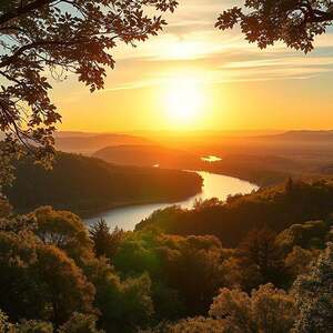 A serene landscape bathed in the warm glow of a setting sun, showcasing the intricate tapestry of nature. In the foreground, a lush forest canopy with vibrant foliage, hinting at the underlying patterns and organization that govern the natural world. The middle ground reveals a gently winding river, its smooth surface reflecting the heavens above, suggesting a sense of balance and harmony. In the distance, rolling hills and mountains rise, their majestic silhouettes evoking a sense of purposeful design. The entire scene is imbued with a sense of tranquility and awe, inviting the viewer to contemplate the profound implications of teleology and intentionality in the natural order.