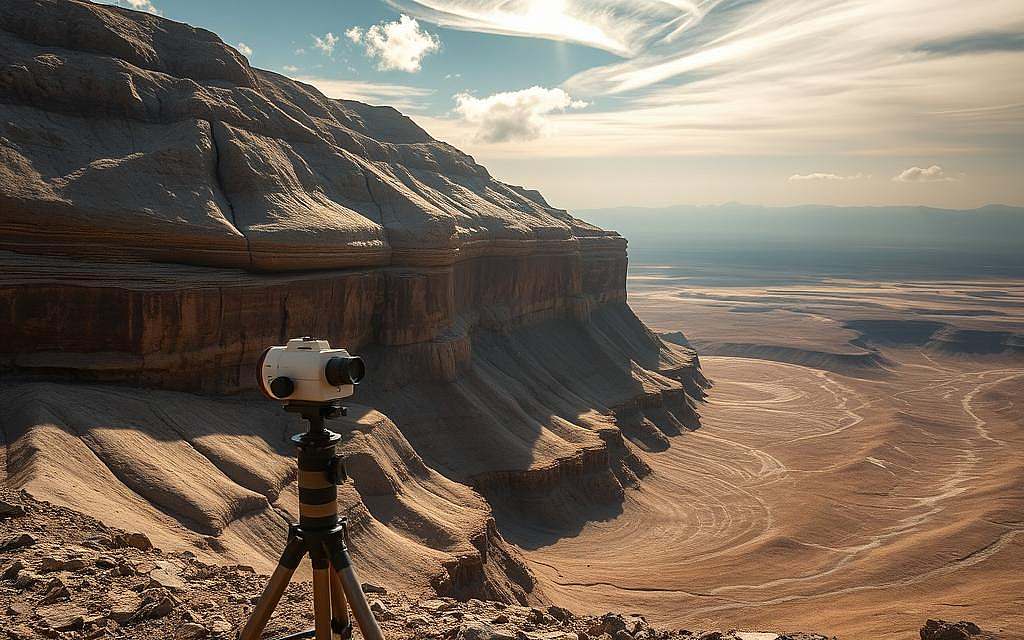 A serene landscape of geological strata, with discrepant radiometric dating indicators along the exposed rock face. Sunlight filters through wispy clouds, casting dynamic shadows on the rugged terrain. In the foreground, a scientific instrument sits atop a tripod, ready to gather more data. The middle ground features intricate textures of sedimentary layers, hinting at a complex geochronological history. The background fades into a muted, atmospheric horizon, inviting contemplation of the methodological challenges in determining the age of ancient formations. The overall scene conveys a sense of scientific inquiry and the search for answers amidst nature's enigmatic patterns. A serene landscape of geological strata, with discrepant radiometric dating indicators along the exposed rock face. Sunlight filters through wispy clouds, casting dynamic shadows on the rugged terrain. In the foreground, a scientific instrument sits atop a tripod, ready to gather more data. The middle ground features intricate textures of sedimentary layers, hinting at a complex geochronological history. The background fades into a muted, atmospheric horizon, inviting contemplation of the methodological challenges in determining the age of ancient formations. The overall scene conveys a sense of scientific inquiry and the search for answers amidst nature's enigmatic patterns.