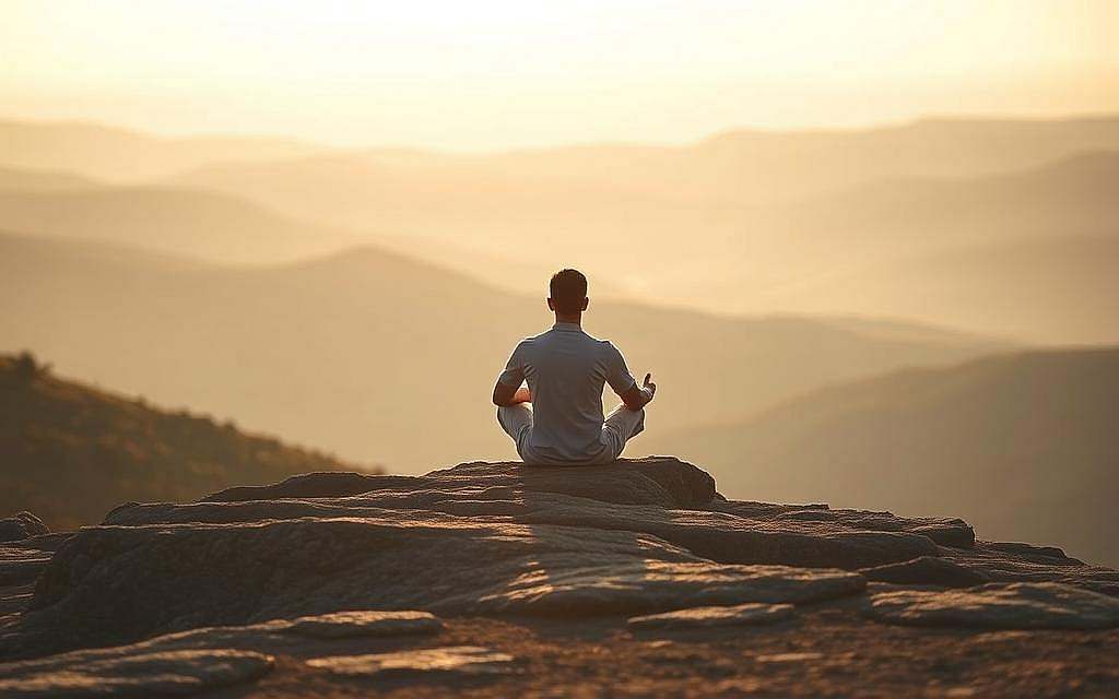 A serene, meditative setting with a solitary figure at the center, deep in contemplation. The figure, bathed in warm, diffused light, sits cross-legged on a rocky outcrop overlooking a vast, tranquil landscape. In the background, rolling hills and a distant horizon evoke a sense of expansiveness and inner peace. The overall mood is one of introspection, self-reflection, and the understanding that true happiness comes from within. The scene is captured with a soft, dreamlike quality, highlighting the emotional and spiritual journey of emotional independence. A serene, meditative setting with a solitary figure at the center, deep in contemplation. The figure, bathed in warm, diffused light, sits cross-legged on a rocky outcrop overlooking a vast, tranquil landscape. In the background, rolling hills and a distant horizon evoke a sense of expansiveness and inner peace. The overall mood is one of introspection, self-reflection, and the understanding that true happiness comes from within. The scene is captured with a soft, dreamlike quality, highlighting the emotional and spiritual journey of emotional independence.