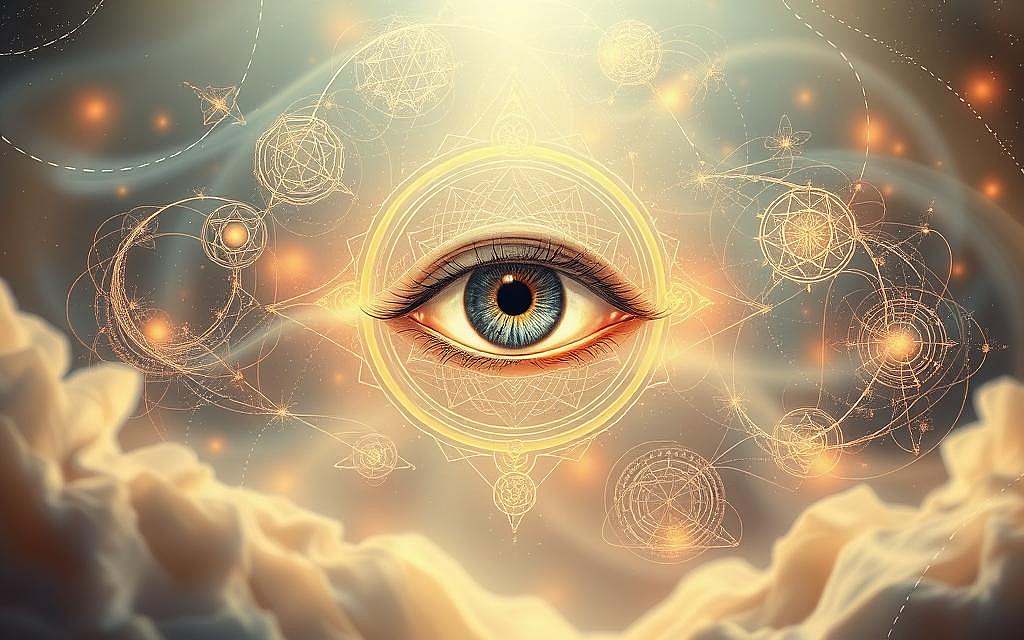 A serene, mystical eye floats in an ethereal, otherworldly realm, radiating an aura of spiritual enlightenment. Swirling cosmic patterns and glowing energy fields surround the eye, creating a mesmerizing, transcendent atmosphere. Soft, diffused lighting casts a warm, contemplative glow, highlighting the eye's intricate details and the esoteric symbols that adorn the space. Delicate, intricate line work and gentle, organic textures imbue the scene with a sense of ancient, mystical wisdom. The composition is balanced and visually compelling, drawing the viewer into a realm of inner exploration and higher consciousness. A serene, mystical eye floats in an ethereal, otherworldly realm, radiating an aura of spiritual enlightenment. Swirling cosmic patterns and glowing energy fields surround the eye, creating a mesmerizing, transcendent atmosphere. Soft, diffused lighting casts a warm, contemplative glow, highlighting the eye's intricate details and the esoteric symbols that adorn the space. Delicate, intricate line work and gentle, organic textures imbue the scene with a sense of ancient, mystical wisdom. The composition is balanced and visually compelling, drawing the viewer into a realm of inner exploration and higher consciousness.