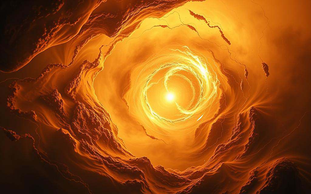 A vast, swirling vortex of energy and matter, depicting the causal interplay of determinism and fate. In the foreground, a pulsing, fractal-like structure symbolizes the web of cause and effect, while in the middle ground, luminous energy currents converge and diverge, hinting at the cyclical nature of existence. The background is shrouded in a hazy, dreamlike atmosphere, suggesting the elusive, mysterious nature of the forces that shape our reality. The entire scene is bathed in a warm, amber glow, creating a sense of timelessness and profound contemplation. Realistic yet subtly surreal, this image captures the essence of the "Kausalität und Determinismus" concept within the broader context of the "Wiederkehr-Theorie". A vast, swirling vortex of energy and matter, depicting the causal interplay of determinism and fate. In the foreground, a pulsing, fractal-like structure symbolizes the web of cause and effect, while in the middle ground, luminous energy currents converge and diverge, hinting at the cyclical nature of existence. The background is shrouded in a hazy, dreamlike atmosphere, suggesting the elusive, mysterious nature of the forces that shape our reality. The entire scene is bathed in a warm, amber glow, creating a sense of timelessness and profound contemplation. Realistic yet subtly surreal, this image captures the essence of the "Kausalität und Determinismus" concept within the broader context of the "Wiederkehr-Theorie".