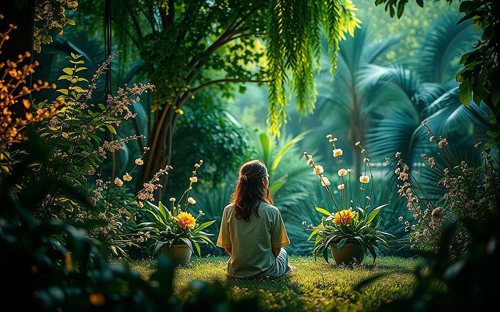 An intimate, dreamlike scene of a person sitting alone in a serene, softly-lit garden, gazing introspectively into the distance. The figure is surrounded by lush, verdant foliage and delicate floral arrangements, conveying a sense of inner calm and connection with nature. The lighting is warm and diffuse, creating a sense of tranquility and introspection. The composition is balanced and harmonious, drawing the viewer's attention to the solitary figure and inviting them to reflect on the true nature of happiness and fulfillment. An intimate, dreamlike scene of a person sitting alone in a serene, softly-lit garden, gazing introspectively into the distance. The figure is surrounded by lush, verdant foliage and delicate floral arrangements, conveying a sense of inner calm and connection with nature. The lighting is warm and diffuse, creating a sense of tranquility and introspection. The composition is balanced and harmonious, drawing the viewer's attention to the solitary figure and inviting them to reflect on the true nature of happiness and fulfillment.