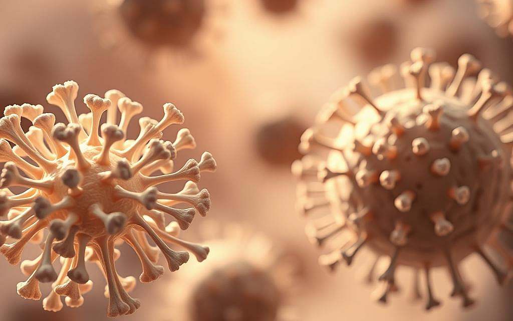 Detailed illustration of beta-glucans and their anti-inflammatory effects. In the foreground, a cluster of intricate beta-glucan molecules, their complex structures rendered in precise detail. In the middle ground, a magnified view of immune cells, their membranes disrupted by the beta-glucans, reducing inflammatory response. In the background, a soft, muted color palette evokes a sense of balance and healing. Warm lighting from the side casts subtle shadows, highlighting the three-dimensional nature of the elements. Captured with a macro lens, the image presents a technically accurate and visually striking representation of the topic. Detailed illustration of beta-glucans and their anti-inflammatory effects. In the foreground, a cluster of intricate beta-glucan molecules, their complex structures rendered in precise detail. In the middle ground, a magnified view of immune cells, their membranes disrupted by the beta-glucans, reducing inflammatory response. In the background, a soft, muted color palette evokes a sense of balance and healing. Warm lighting from the side casts subtle shadows, highlighting the three-dimensional nature of the elements. Captured with a macro lens, the image presents a technically accurate and visually striking representation of the topic.