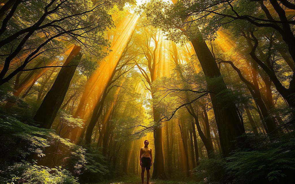 Imagine a vast, lush forest, its canopy dappled with shafts of warm, golden light. At the heart of this verdant sanctuary, a lone figure stands tall and proud, their face illuminated by an inner radiance. Embracing their authentic self, they exude a sense of deep self-acceptance and unwavering confidence. Around them, the forest seems to pulse with a primal, ancestral energy, as if the very trees and wildlife are in harmony with this individual's journey of self-discovery. The scene evokes a profound connection to the natural world, a reclaiming of one's roots, and a celebration of the duality inherent within the human experience. Imagine a vast, lush forest, its canopy dappled with shafts of warm, golden light. At the heart of this verdant sanctuary, a lone figure stands tall and proud, their face illuminated by an inner radiance. Embracing their authentic self, they exude a sense of deep self-acceptance and unwavering confidence. Around them, the forest seems to pulse with a primal, ancestral energy, as if the very trees and wildlife are in harmony with this individual's journey of self-discovery. The scene evokes a profound connection to the natural world, a reclaiming of one's roots, and a celebration of the duality inherent within the human experience.