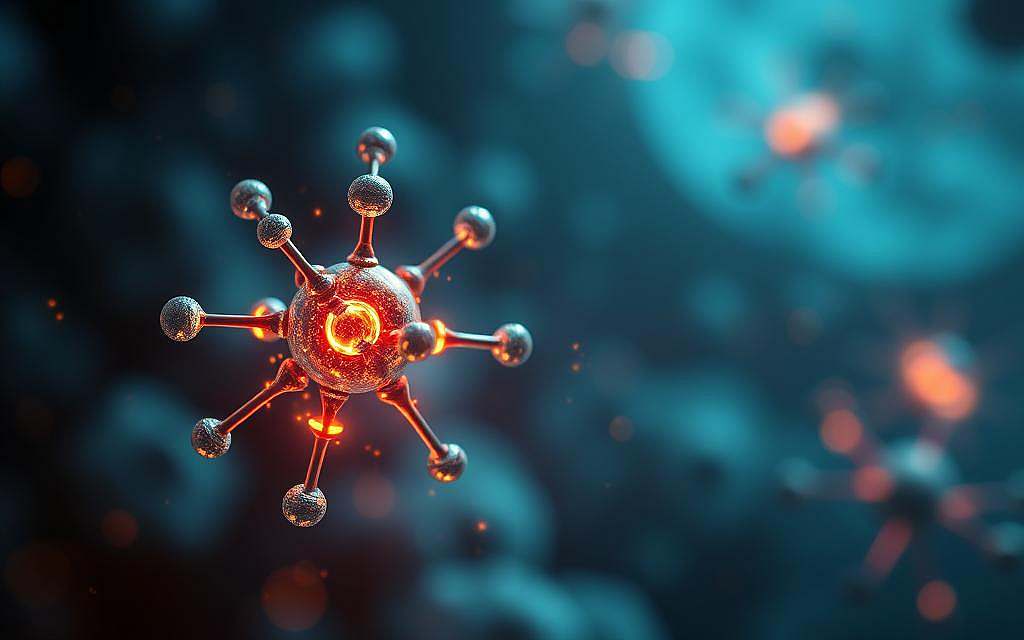 A close-up view of a vibrant NAD molecule depicted in intricate detail, showcasing its structure with highlighted electron flow to symbolize its antioxidative properties. In the foreground, a glowing representation of antioxidants, such as vitamin C and E, merges with bioluminescent particles that illustrate their synergy with NAD. In the middle ground, a softly blurred background of a cellular environment, incorporating stylized cell membranes and mitochondria, enhances the sense of biological action. The lighting should be ethereal, with a cool blue and green tint to evoke a sense of vitality and health. The atmosphere conveys a feeling of dynamic energy, with a scientific yet artistic interpretation that emphasizes the crucial role of NAD in promoting health and energy. A close-up view of a vibrant NAD molecule depicted in intricate detail, showcasing its structure with highlighted electron flow to symbolize its antioxidative properties. In the foreground, a glowing representation of antioxidants, such as vitamin C and E, merges with bioluminescent particles that illustrate their synergy with NAD. In the middle ground, a softly blurred background of a cellular environment, incorporating stylized cell membranes and mitochondria, enhances the sense of biological action. The lighting should be ethereal, with a cool blue and green tint to evoke a sense of vitality and health. The atmosphere conveys a feeling of dynamic energy, with a scientific yet artistic interpretation that emphasizes the crucial role of NAD in promoting health and energy.