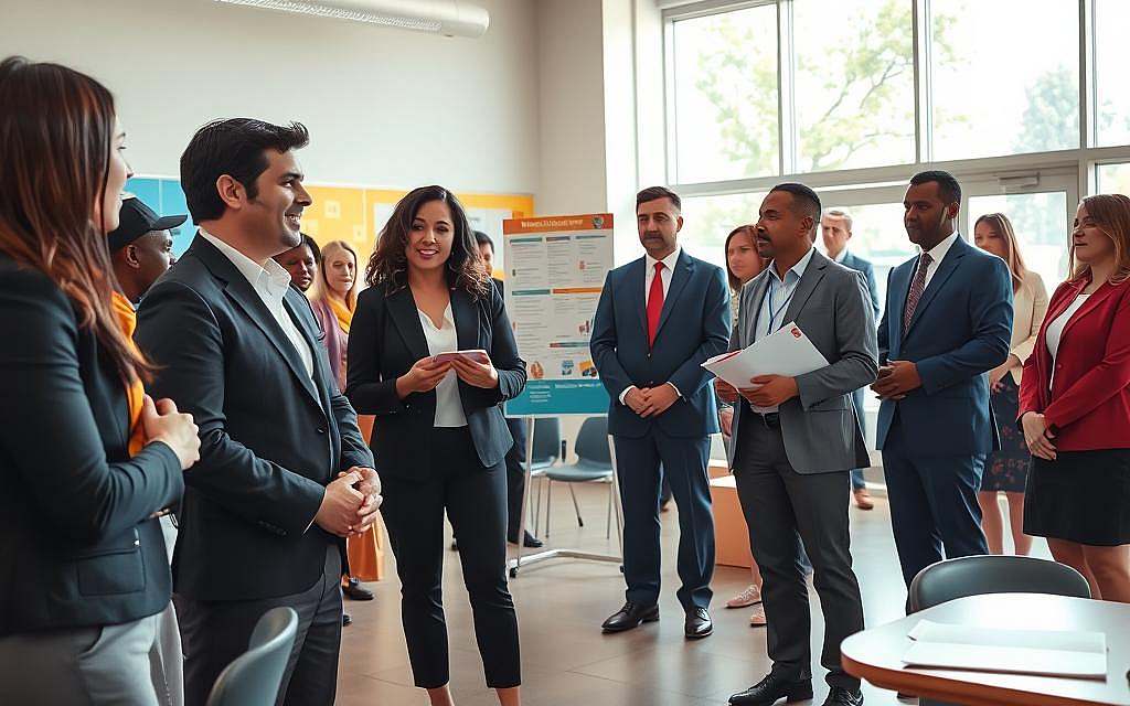 A vibrant and informative scene depicting "Prevention and Awareness" in the context of drug addiction. In the foreground, a diverse group of engaged individuals in professional business attire, including a person speaking animatedly and others listening intently. In the middle ground, visual aids like informative posters and brochures about addiction prevention are displayed. The background features a bright, well-lit community center or classroom with large windows allowing natural light to stream in, creating an inviting atmosphere. Use a slight low-angle perspective to emphasize the connection and engagement among the individuals. The mood is hopeful and proactive, embodying the spirit of education and community involvement in combating substance dependency. A vibrant and informative scene depicting "Prevention and Awareness" in the context of drug addiction. In the foreground, a diverse group of engaged individuals in professional business attire, including a person speaking animatedly and others listening intently. In the middle ground, visual aids like informative posters and brochures about addiction prevention are displayed. The background features a bright, well-lit community center or classroom with large windows allowing natural light to stream in, creating an inviting atmosphere. Use a slight low-angle perspective to emphasize the connection and engagement among the individuals. The mood is hopeful and proactive, embodying the spirit of education and community involvement in combating substance dependency.