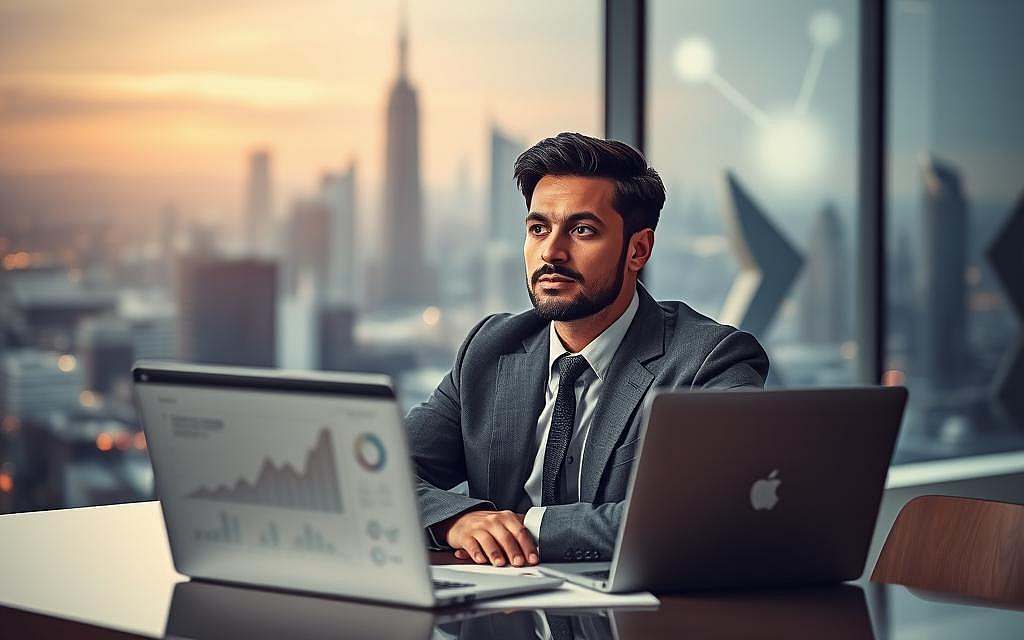 A person sitting at a modern office desk, appearing thoughtful and observant. In the foreground, a laptop displays graphs and charts, symbolizing data analysis. The middle ground features a large window revealing a bustling cityscape, indicative of busy lives and external influences. Soft ambient lighting creates a calm atmosphere, with warm tones highlighting the focused expression on the individual’s face. The background showcases abstract shapes and figures representing manipulation and persuasion, blurred to suggest complexity and nuance. The person is dressed in professional business attire, radiating confidence as they analyze their surroundings. The overall mood conveys awareness and vigilance, capturing the essence of recognizing manipulation and the importance of self-protection. A person sitting at a modern office desk, appearing thoughtful and observant. In the foreground, a laptop displays graphs and charts, symbolizing data analysis. The middle ground features a large window revealing a bustling cityscape, indicative of busy lives and external influences. Soft ambient lighting creates a calm atmosphere, with warm tones highlighting the focused expression on the individual’s face. The background showcases abstract shapes and figures representing manipulation and persuasion, blurred to suggest complexity and nuance. The person is dressed in professional business attire, radiating confidence as they analyze their surroundings. The overall mood conveys awareness and vigilance, capturing the essence of recognizing manipulation and the importance of self-protection.