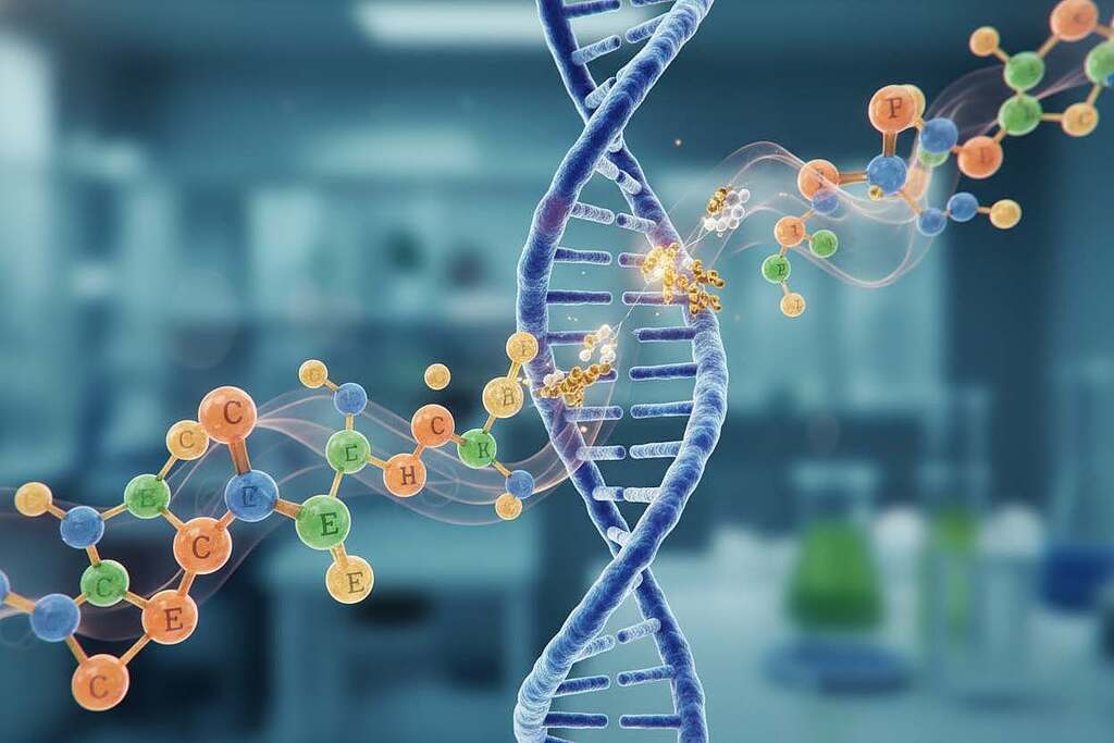 A vibrant and intricate digital illustration showcasing the interplay between antioxidants and DNA repair mechanisms. In the foreground, depict colorful molecular structures of antioxidants, such as vitamins C and E, elegantly swirling in a dynamic motion. The middle ground should feature a double helix of DNA, visibly undergoing repair, with glowing strands and bright enzymes working on it, symbolizing the active processes at play. In the background, a soft-focus laboratory environment with a glow of blue and green lights, suggesting a scientific ambiance. Use soft, diffused lighting to create a hopeful and inspiring atmosphere, accentuating the vitality of cellular health. The angle should be slightly tilted to give depth and perspective to the molecular interaction, making it visually engaging.
