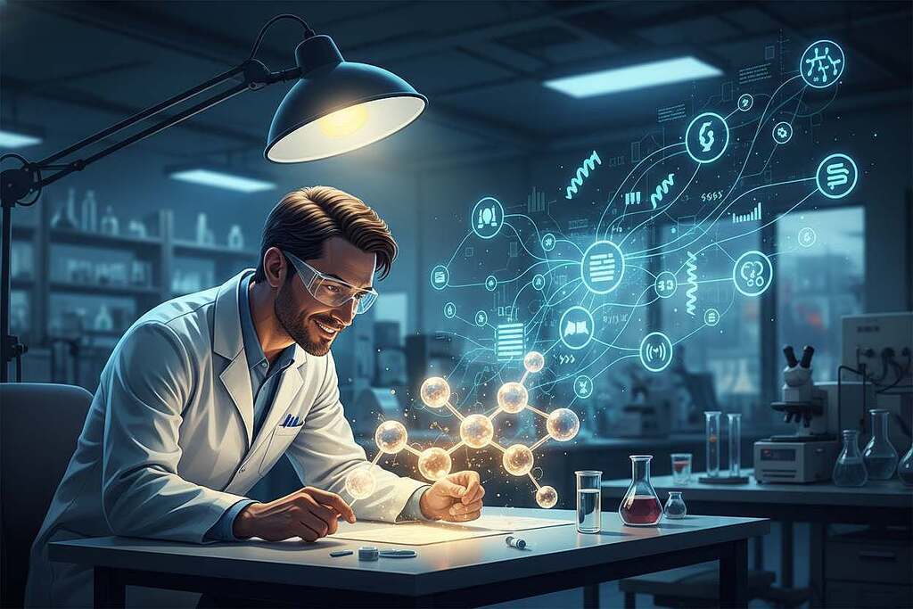 A vibrant digital illustration showcasing the complex interaction between resveratrol and cellular protective mechanisms. In the foreground, a scientist in a white lab coat examines a molecular structure of resveratrol under bright laboratory lighting, showcasing a passionate expression of discovery. The middle ground features an abstract representation of cellular pathways, elegantly illuminated by a soft blue glow, highlighting the protective mechanisms activated by resveratrol. In the background, a blurred view of a laboratory filled with biochemistry tools and equipment, contributing to a sense of scientific exploration. The overall mood is one of innovation, hope, and determination, with a focus on health and wellness. The scene is captured from a slightly elevated angle to give depth and dimension to the image. The color palette is rich with greens and blues, symbolizing life and vitality.