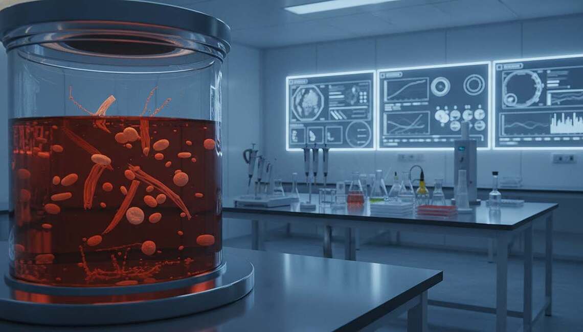 Laborfleisch, Kunstfleisch, In-vitro-Fleisch, Zellkultur, Bioreaktor, Nährlösung