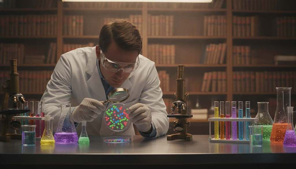 A dynamic scene illustrating the critical examination of germ theory, infection, and contagion within a scientific laboratory setting. In the foreground, an European scientist in a lab coat, wearing protective goggles, closely observes a petri dish filled with various cultures. The middle ground features different scientific tools such as microscopes and test tubes, surrounded by colorful bacterial colonies and fluorescing growths. In the background, shelves lined with books on immunology and infection control, softly illuminated by overhead lab lights, set a focused and serious atmosphere. The lighting is bright but not harsh, casting soft shadows that enhance the depth of the scene. The overall mood is one of inquiry and exploration, emphasizing the importance of critical thinking in the study of immunity. A dynamic scene illustrating the critical examination of germ theory, infection, and contagion within a scientific laboratory setting. In the foreground, an European scientist in a lab coat, wearing protective goggles, closely observes a petri dish filled with various cultures. The middle ground features different scientific tools such as microscopes and test tubes, surrounded by colorful bacterial colonies and fluorescing growths. In the background, shelves lined with books on immunology and infection control, softly illuminated by overhead lab lights, set a focused and serious atmosphere. The lighting is bright but not harsh, casting soft shadows that enhance the depth of the scene. The overall mood is one of inquiry and exploration, emphasizing the importance of critical thinking in the study of immunity.