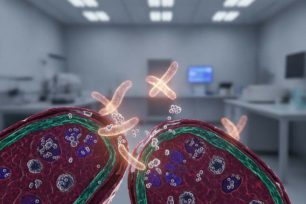 A highly detailed cross-sectional view of blood cells featuring gadolinium deposits, showcasing the intricate interaction of the heavy metal with biological tissues. In the foreground, depict red and white blood cells, vividly stained, revealing the glimmering gadolinium deposits within their structure. In the middle ground, softly illuminated macrophages engulfing smaller gadolinium particles, highlighting cellular responses. The background should have a blurred representation of a laboratory environment with scientific equipment subtly illuminated by overhead fluorescent lights. The overall mood should be clinical and scientific, conveying a sense of research urgency and discovery. Use macro photography lens effects to enhance the texture and detail of the cellular structures, with a focus on sharp contrasts and vibrant colors, avoiding any text or symbols. A highly detailed cross-sectional view of blood cells featuring gadolinium deposits, showcasing the intricate interaction of the heavy metal with biological tissues. In the foreground, depict red and white blood cells, vividly stained, revealing the glimmering gadolinium deposits within their structure. In the middle ground, softly illuminated macrophages engulfing smaller gadolinium particles, highlighting cellular responses. The background should have a blurred representation of a laboratory environment with scientific equipment subtly illuminated by overhead fluorescent lights. The overall mood should be clinical and scientific, conveying a sense of research urgency and discovery. Use macro photography lens effects to enhance the texture and detail of the cellular structures, with a focus on sharp contrasts and vibrant colors, avoiding any text or symbols.