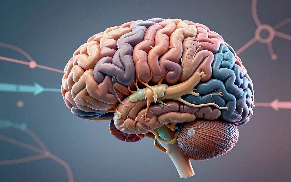 A detailed and realistic depiction of brain structures, focusing on the intricate neural pathways, synapses, and regions associated with cognitive functions. In the foreground, feature a highly detailed 3D model of a human brain, showcasing vibrant colors and textures that illustrate different brain areas. In the middle ground, include soft illustrations of the neural connections and arrows depicting causality, suggesting interactions and relationship dynamics. The background should be a subtle gradient of blue and gray, evoking a scientific and cerebral atmosphere. Use dramatic lighting to highlight the brain model, with soft focus effects to create depth. Position the scene at a slightly elevated angle, inviting the viewer into the complexities of the brain's architecture. A detailed and realistic depiction of brain structures, focusing on the intricate neural pathways, synapses, and regions associated with cognitive functions. In the foreground, feature a highly detailed 3D model of a human brain, showcasing vibrant colors and textures that illustrate different brain areas. In the middle ground, include soft illustrations of the neural connections and arrows depicting causality, suggesting interactions and relationship dynamics. The background should be a subtle gradient of blue and gray, evoking a scientific and cerebral atmosphere. Use dramatic lighting to highlight the brain model, with soft focus effects to create depth. Position the scene at a slightly elevated angle, inviting the viewer into the complexities of the brain's architecture.